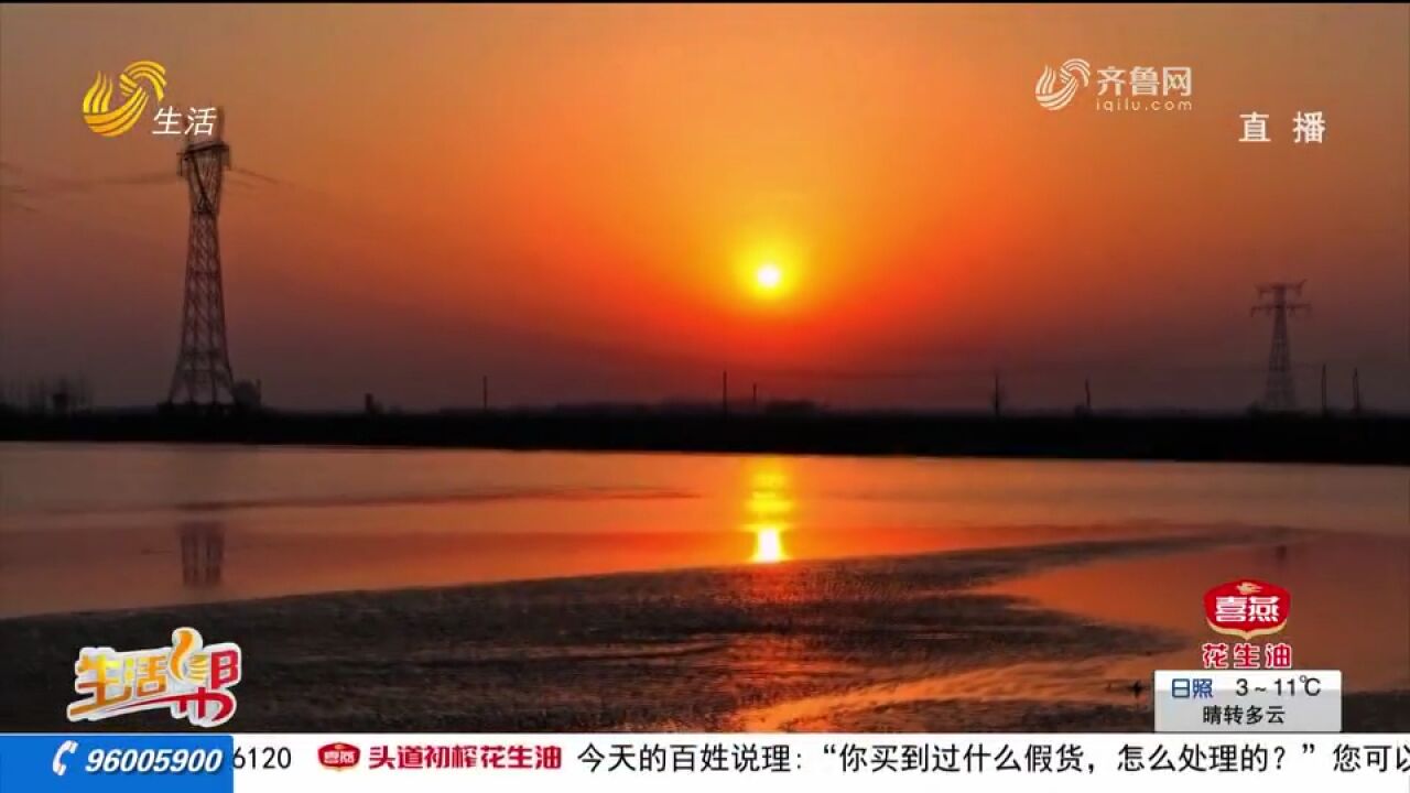 菏泽东明黄河滩:夕阳西下落日余晖,浮光跃金水天一色,美不胜收