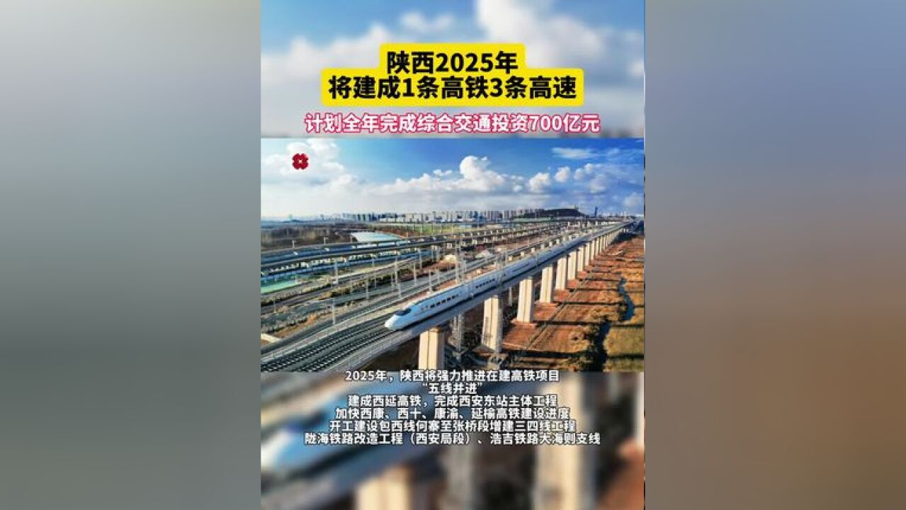 陕西2025年将建成1条高铁3条高速