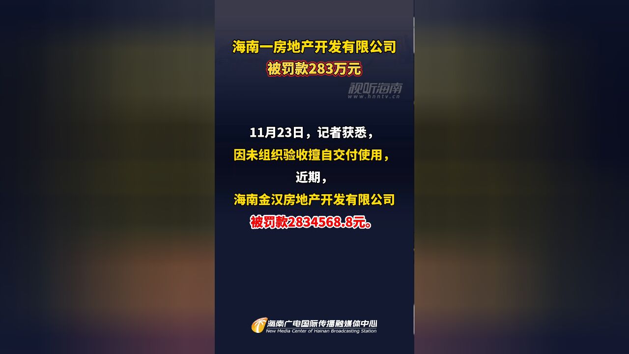 海南一房地产开发有限公司被罚款283万元