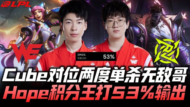 WEvsNIP速看G1:Cube两度单杀无敌哥!Hope积分王打出53%伤害!LPL