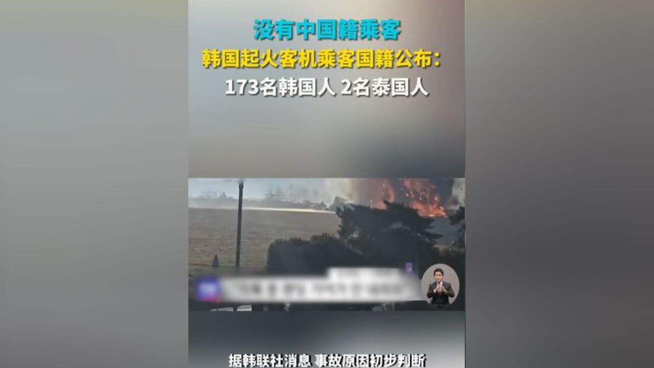 没有中国籍乘客 韩国起火客机乘客国籍公布 包括173名韩国人 #韩国起火客机已有2人获救 #韩国起火客机乘客国籍公布