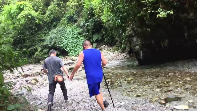 小伙游峨眉山,穿过山涧的泉水,泉水透心凉,味道和矿泉水一样