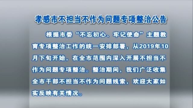 孝感市不担当不作为问题专项整治公告