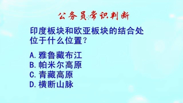 公务员常识判断,印度板块和欧亚板块的结合处,位于什么位置?