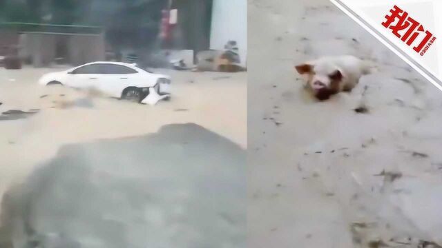 贵州三都县遇强降雨致街道内涝严重 街头汽车被冲走