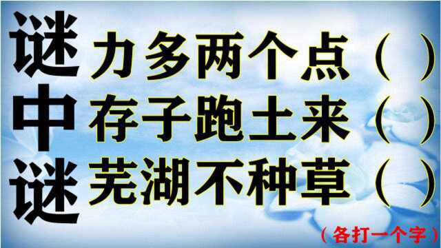 智者猜谜!“力多两个点;存子跑土来;芜湖不种草”打三个字!