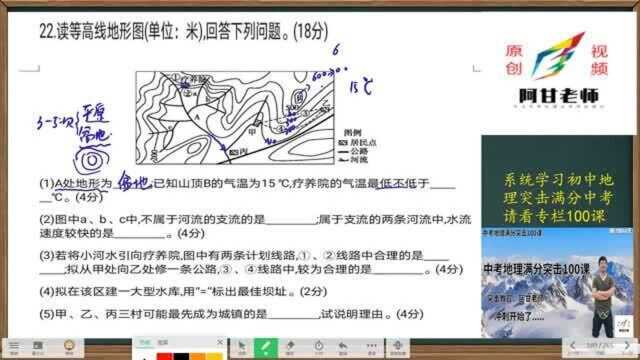 初一地理必考综合题《等高线地形图考点》讲解