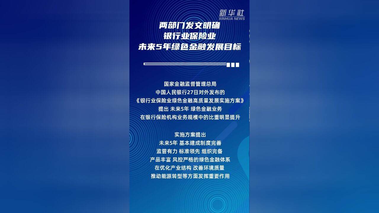 两部门发文明确银行业保险业未来5年绿色金融发展目标