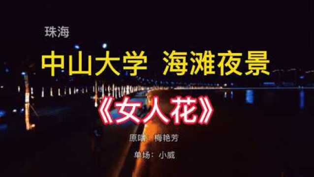 中山大学珠海校区海滩夜色,翻唱梅艳芳歌曲《女人花》