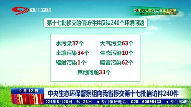 中央生态环保督察组,向四川省移交第十七批信访件240件