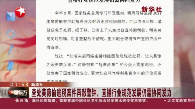 新华社:查处黄薇偷逃税案件再敲警钟,直播行业规范发展仍需协同发力