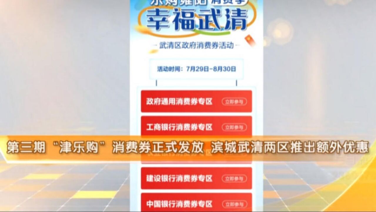 第三期“津乐购”消费券正式发放!滨城、武清两区推出额外优惠