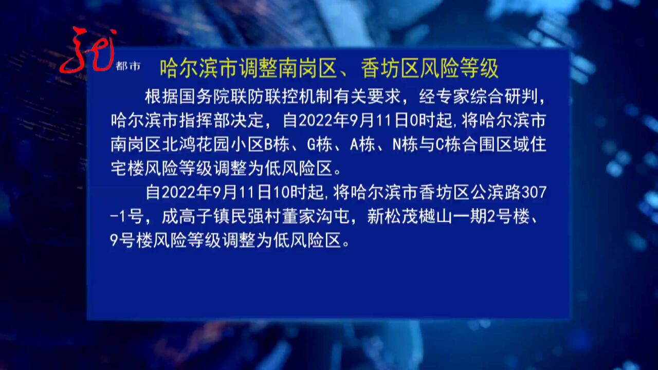 哈尔滨发布调整南岗区、香坊区域风险等级的通告