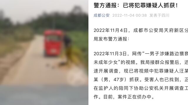 成都警方通报疑路边猥亵未成年:47岁犯罪嫌疑人已抓获