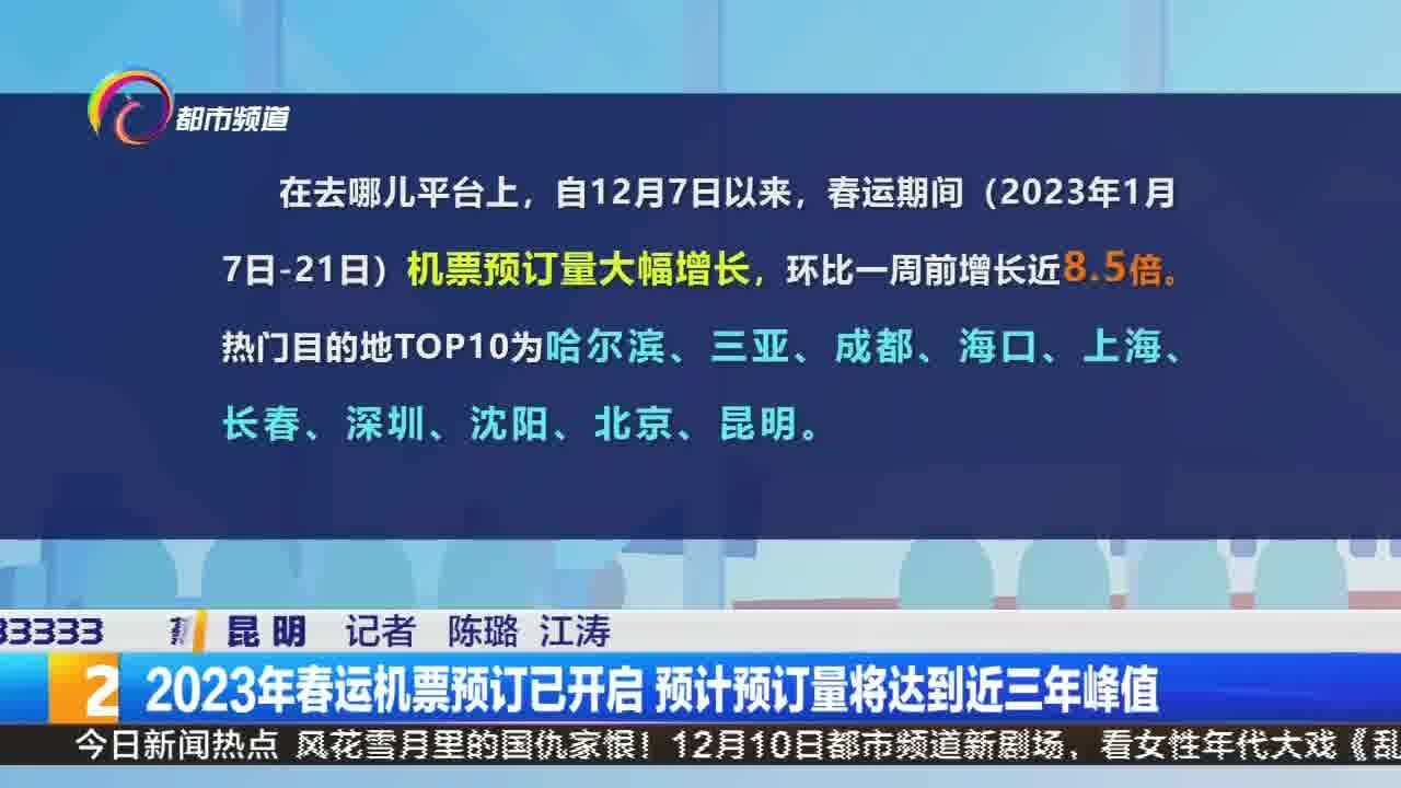 2023年春运机票预订已开启 预计预订量将达到近三年峰值