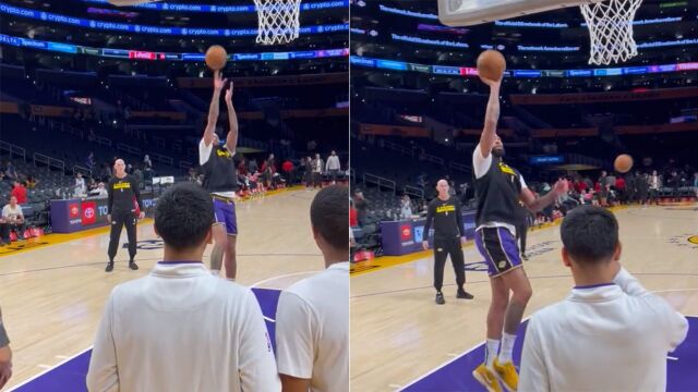 浓眉今日参加赛前投篮训练：底角三分4连中