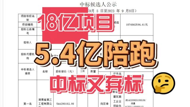 18亿项目5.4亿陪跑的中标又弃标!被套路?恶性竞标?