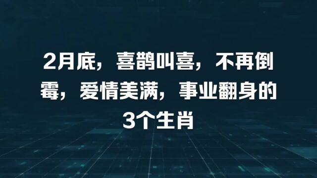 2月底,喜鹊叫喜,不再倒霉,爱情美满,事业翻身的3个生肖