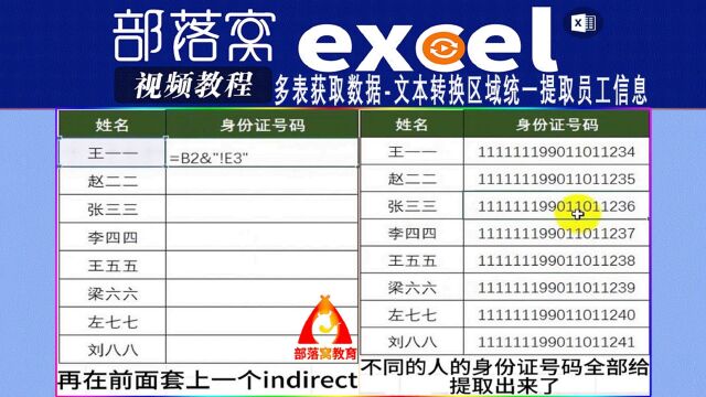 excel多表获取数据视频:文本转换区域统一提取员工信息