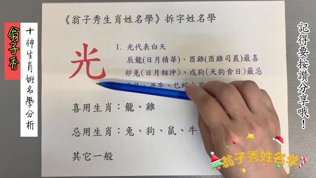 《翁子秀十神生肖姓名学》姓名拆字分析(光)