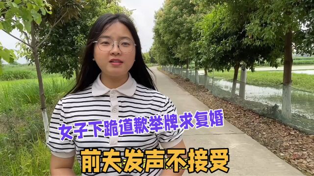 女子下跪道歉举牌子求复婚,前夫发声不接受