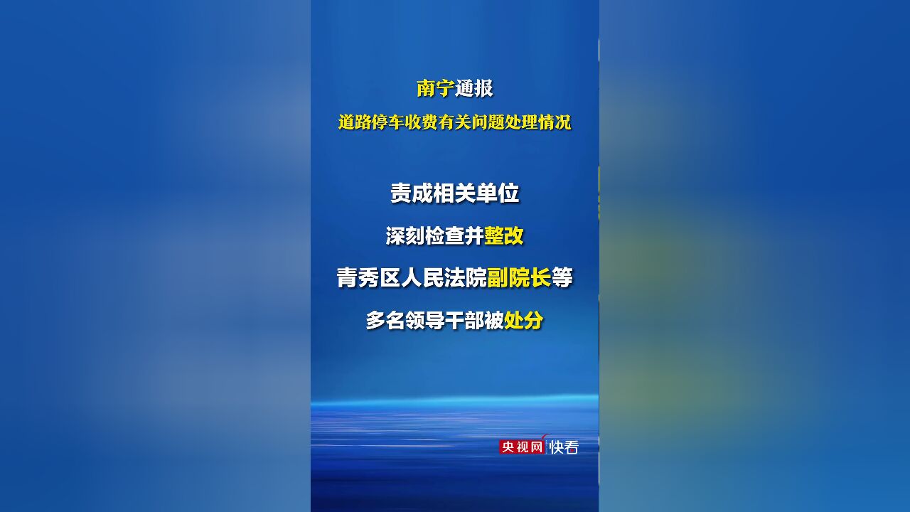 南宁通报道路停车收费有关问题处理情况:青秀区人民法院副院长等多名领导干部被处分