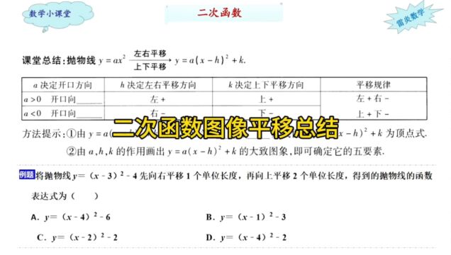 二次函数第11集,函数图像平移总结