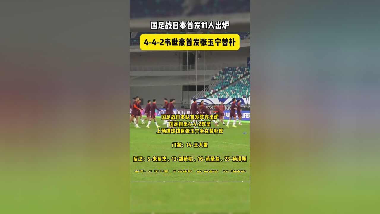 国足战日本首发11人出炉:张玉宁替补待命,锋线韦世豪首发