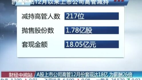 a股上市公司高管12月份套现达18亿 为薪酬26倍