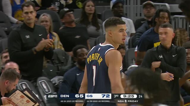 NBA季前赛：掘金vs勇士第3节英文解说回放