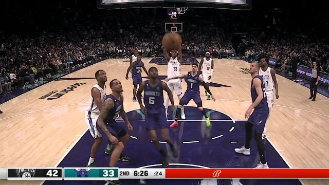 NBA常规赛：篮网vs黄蜂第2节英文原声回放