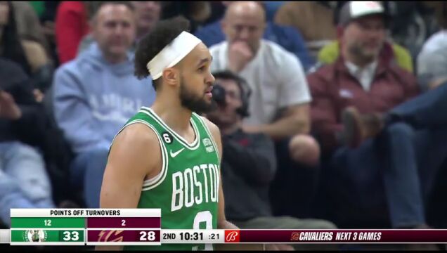 NBA常规赛：凯尔特人vs骑士第2节英文原声回放