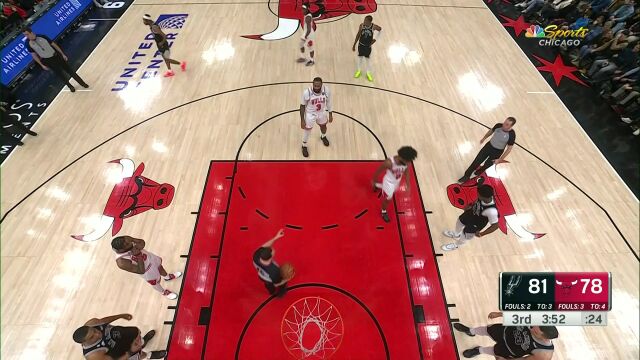 NBA常规赛：马刺vs公牛第3节英文原声回放