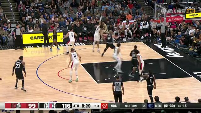 NBA常规赛：开拓者vs快船第4节中文解说回放
