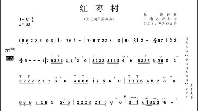 流行歌曲《红枣树》葫芦丝动态示范,吹的真好听!