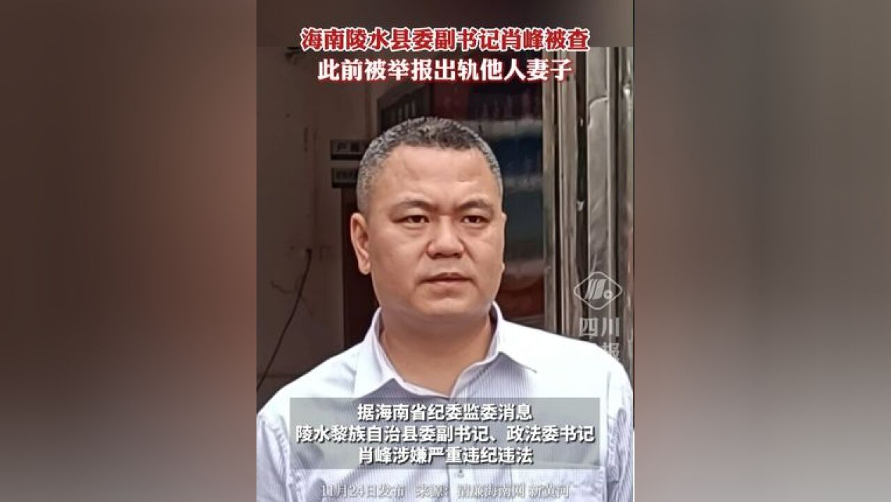 海南陵水县委副书记肖峰被查,此前被举报出轨他人妻子