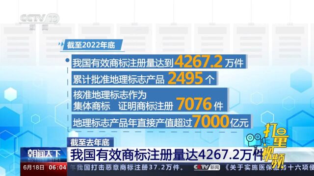 截至去年底,我国有效商标注册量达4267.2万件