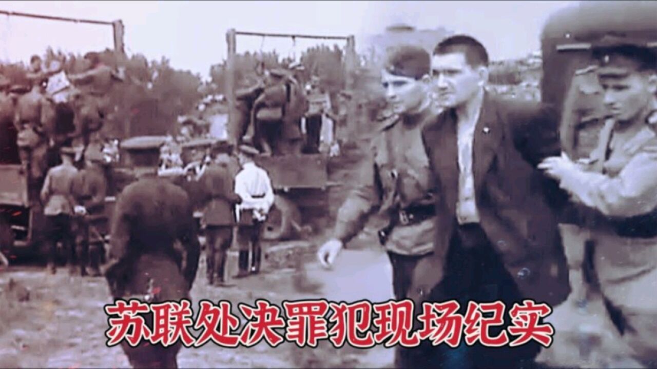 1943年苏联处决罪犯现场影像,使用卡车执行绞刑,群众拍手叫好