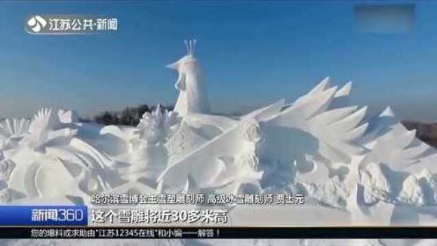 黑龙江哈尔滨雪博会开园 巨型冰雕“雪凤凰”惹人眼球