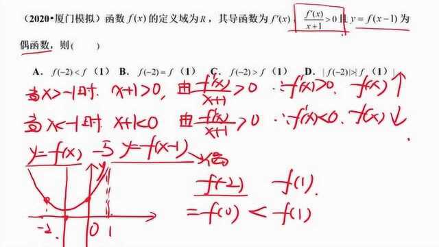 高考数学2020厦门模拟 导数性质应用 利用单调性奇偶项比较大小