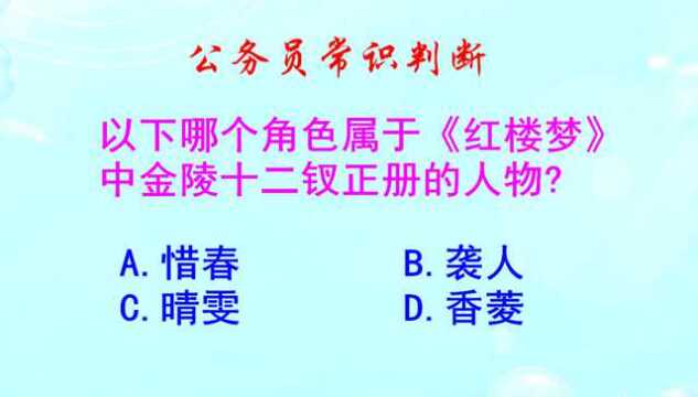 公务员常识判断,金陵十二钗正册有哪些人?有惜春吗