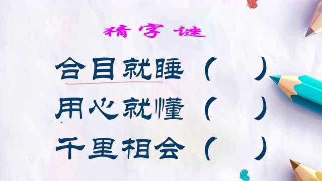 猜字谜:合目就睡;用心就懂;千里相会.各打一字