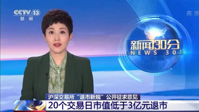 退市新规:20个交易日市值低于3亿元退市