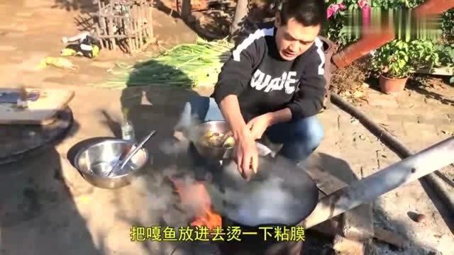 阿远炖了六条嘎鱼吃,豆腐、萝卜一起乱炖,吃完一锅,热得冒汗