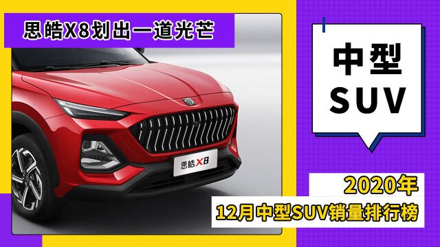 2020年12月中型SUV销量排行榜,思皓X8划出一道光芒