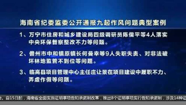 海南省纪委监委公开通报九起作风问题典型案例