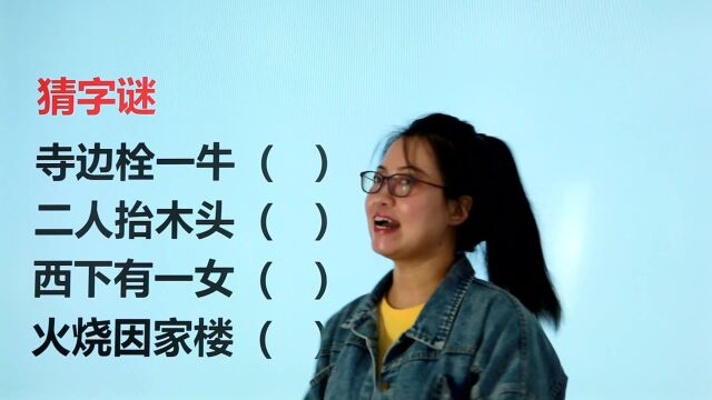 字谜题:二人抬木头,西下有一女,分别打两字