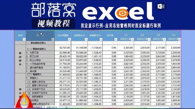 excel固定显示行列视频:应用冻结窗格同时固定标题行和列