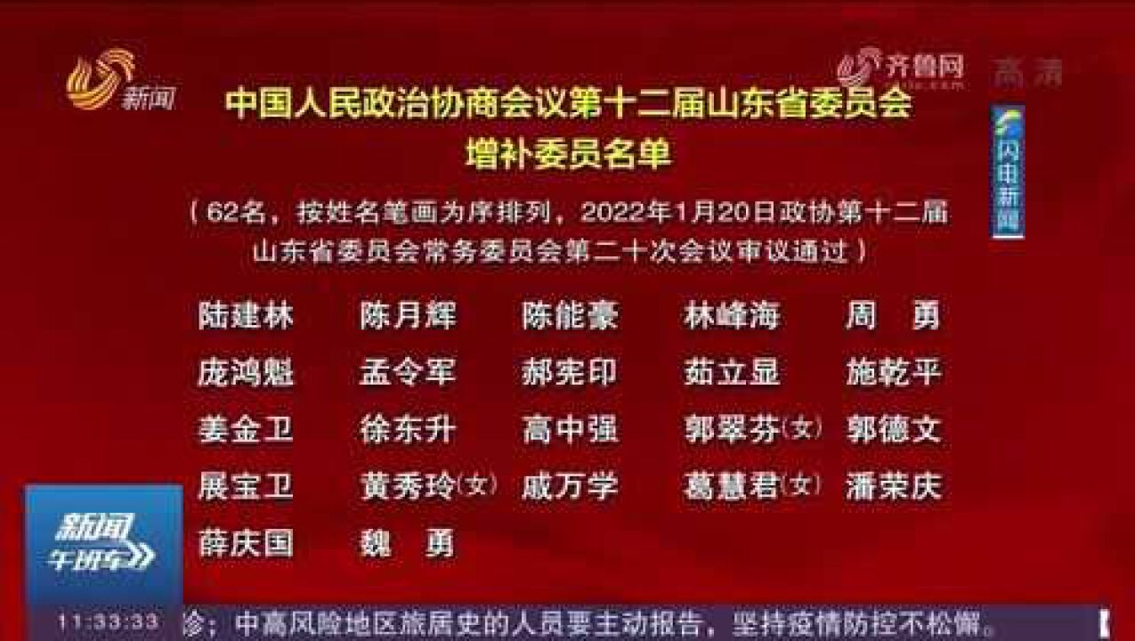 中国人民政治协商会议第十二届山东省委员会增补委员名单