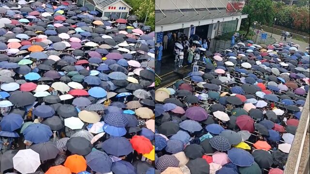 实拍上海地铁早高峰,雨天众人手持雨伞举步维艰,现场壮观令人心酸